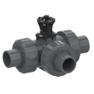 Kugelhahn 3W M1 L-Kugel mit Adapterset – PVCu Klebestutzen (metrisch)