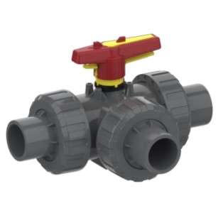 Kugelhahn 3W M1 L-Kugel – PVCu Klebestutzen (metrisch)