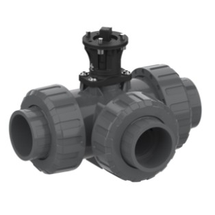 Kugelhahn 3W M1 T-Kugel mit Adapterset – PVCu Klebemuffe (metrisch)