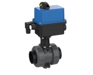2-Wege modularer Industriekugelhahn M1 elektrisch mit Failsafe, silikonfrei – PE Schweißmuffe metrisch (PVC-U)