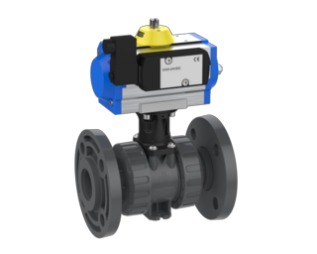 2-way modular industrial ball valve M1 pneumatic with solenoid valve, silicone free – DIN backing flange (PVC-U)