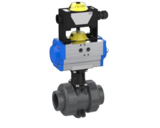 2-way modular industrial ball valve M1 pneumatic with position feedback, silicone free – female thread socket ends NPT (PVC-U)