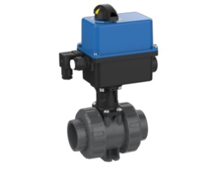 2-way modular industrial ball valve M1 electric with positioner, silicone free – PVCu solvent socket ends metric (PVC-U)