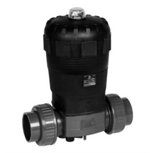 Vanne à membrane T4 avec actionneur pneumatique PO-DA – raccord union à manchon à coller PVCu métrique (PVC-U)