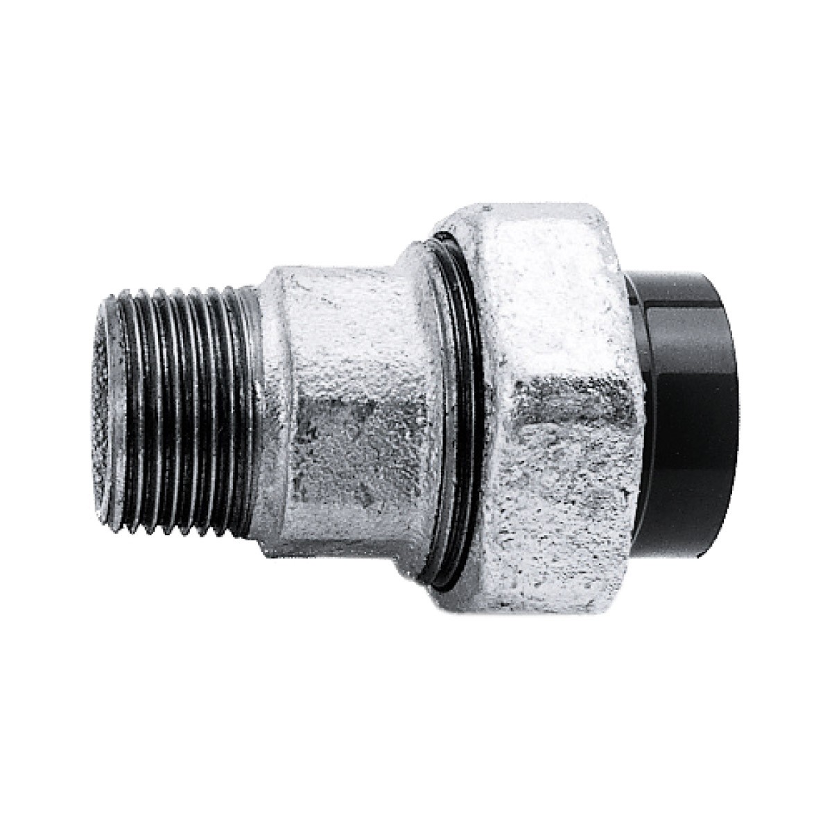 IBG® transition union, PVC/GTW galvanized, solvent socket – male thread, PN16