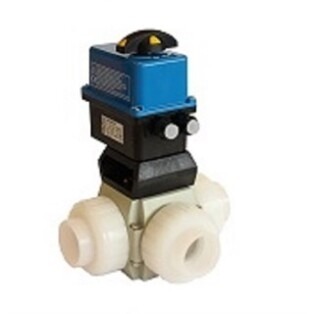 Kugelhahn 3W S4 metrisch, PVDF-Schweißmuffe, L-Kugel, Elektroantrieb (ER20 GF3 + 510)