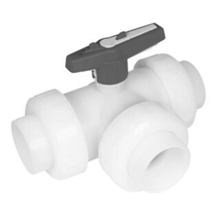 Kugelhahn 3W S4 metrisch, PVDF-Schweißmuffe, L-Kugel (Sicherheitsgriff)