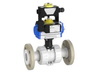 2-way ball valve M1 pneumatic with position feedback and solenoid valve, backing flange long (ANSI) (PVDF)