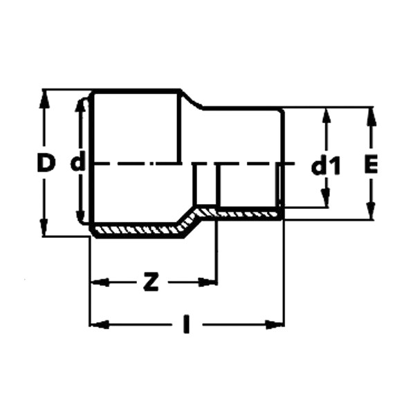 Reduktion lang, Klebemuffe-Klebestutzen-Klebemuffe (PVC-U) – Bild 2